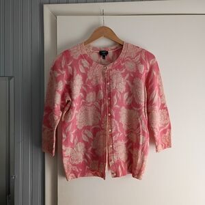 Talbots Pink Floral Cardigan Sweater
